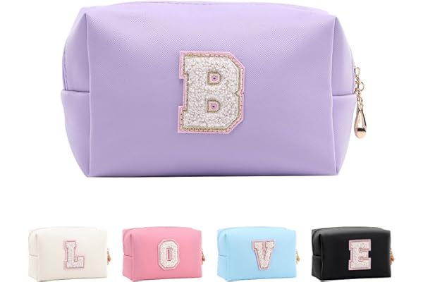Anntry Trousse de Maquillage,Sacs initiaux personnalisés avec Fermeture éclair,Étanche Portable Trousse de Rangement Toilettepour Femmes,Sac à Cosmétiques en Cuir PU Pochette pour Filles (A-Z)
