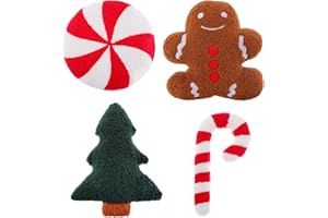 Augenstern 4 Pcs Christmas Pillows Xmas Tree Gingerbread Man Pillow Stripe Candy Cane Peppermint Shape Pillow Cushion Stuffed Christmas Pillows for Home Sofa Bed Couch Xmas Winter Holiday Party Decor