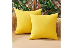 Woaboy Lot de 2 Housse de Coussin Imperméables Taies d'oreiller en Lin Extérieur Canapé Housse de Coussin de Jardin Décoratif pour Salon Chambre 2 Pièces Jaune 45x45cm