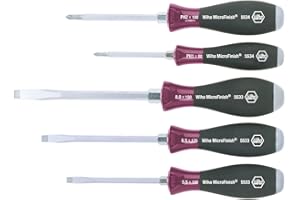 Wiha MicroFinish® Zestaw wkrętaków (29138), 5-częściowe narzędzia śrubowe ze stalowym nasadką, do wilgotnych i tłustych środowisk pracy, do rzemiosła i przemysłu, szczeliny/Phillips