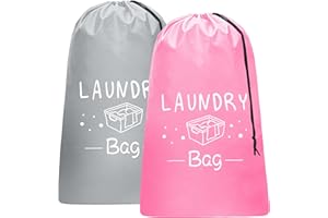 PASHOP 2 Stück 92X61CM Wäschesack Reise Schmutzwäsche, Wäschebeutel mit Kordelverschluss, Tragbar, Große Kapazität, Ideal für Reisen Camping oder Zuhause-Aufbewahrung (Rosa+grau)