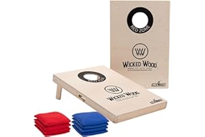WICKED WOOD GAMES Official Cornhole Set 90 x 60 cm - Red Zone - 2 Cornhole Boards - 2 x 4 Cornhole Bags - Carrying Bag Included - MDF - Premium Quality