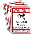 Faittoo 4-Pack Video Surveillance Sign, No Trespassing Metal Reflective Warning Sign, 10 x7 Inches 0.40 Aluminum Indoor or Outdoor Use for Home Business CCTV Security Camera,UV Protected & Waterproof