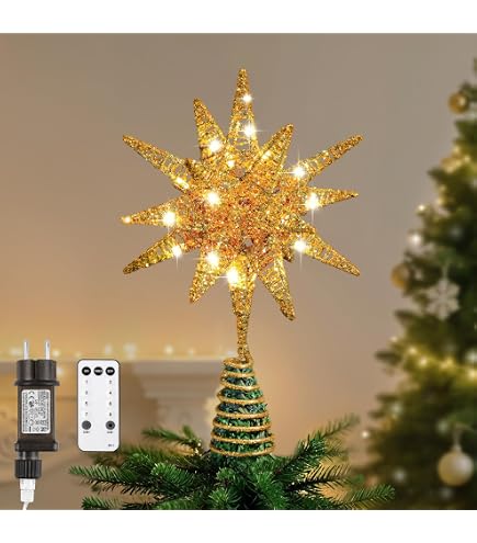 LAMPHOME Weihnachtsbaumspitze Bethlehem-Stern Mit 10 Lichtern – Goldfarben, 30,5 Cm, UL-zertifiziert
