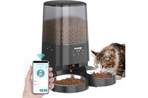 Invengo Comedero Automático 5L para 2 Gatos, Control App, Wi-Fi 2.4/5G, Porciones Programables, Doble Alimentación, Anti-Atasco, Recipientes Acero INOX, Fácil de Limpiar