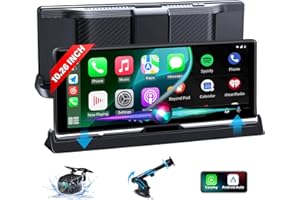 AIRPUXEM Najnowszy ekskluzywny ekran do odtwarzania Apple CarPlay z uchwytem 10,26 cali dotykowego ekranu, bezprzewodowym CarPlay i Android Auto, kamerą cofania i nawigacją GPS Siri Google
