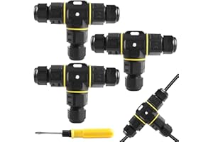 SPORWAY Pack of 3 Cable Connectors Waterproof IP68, T-shape Junction Box Connection Box, 3-Pin Junction Box, Outdoor Earth Cable Connection Sleeve with Screwdriver for Diameter 3-12 mm Cable Diameter