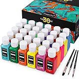 Magicfly Soft Acrylic Fabric Paint Kit of 30 Colors 60ML/ Bottle, Permanent Textile Painting Washable for Clothes DIY Adult a
