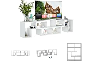 KOMFOTTEU Mobile TV Soggiorno in Legno, Mobile Porta TV Liberamente Combinabile, per TV fino a 65”, Mobiletto TV Multifunzione con 6 Vani Aperti, 134 x 30 x 43 cm, Bianco (QE09327FQDE)