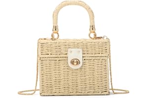 SUKUTU Sac en rotin tissé à la main pour femmes, sac de panier carré de plage Vintage en paille tissée