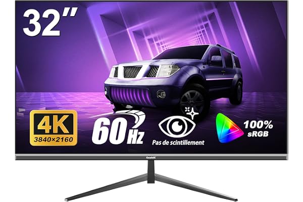 Gawfolk Écran PC 32 Pouces 4K UHD, Moniteur d’Ordinateur Ultra-Clair (3840×2160p), 100% sRGB, Angle de Vision de 178°, HDMI、Display Port, Compatible avec Montage Mural 100 * 100MM - Noir