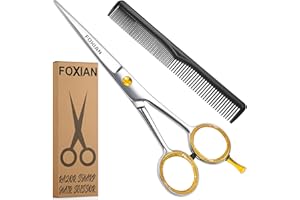 Foxian Hairdressing Professional Scissors for Barbers & Hairdressers 6" Stainless Steel Hair Cutting Scissors with Comb for Men & Women