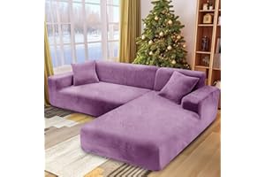 NAKIHOUSE Dicke Samt Sofa Überwürfe Sofabezug mit einem Kissenbezug, Superweicher Elastische Sofa Abdeckung in Purpurn Farbe für 1/2/3/4 Sitzer（L-förmiges Ecksofa erfordert Zwei）