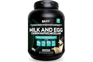EAFIT - Milk&Egg - Protéines tri-sources : caséine, isolat, blanc d'oeuf - Assimilation lente - Protein de caseine - Proteine en poudre pour musculation - BCAA vitamine et minéraux- Vanille - 750g