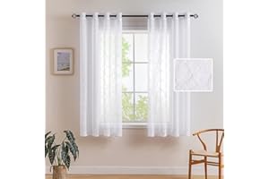 MIULEE Cortinas Visillo Estilo Marroquí Moderno de Salon Dormitorio Infantil Cortina Translucida de Ventana Salon Habitación Comedor Oficina Balcon 140 x 175 cm 2 Hojas Geometría Blanco