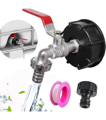S60x6 IBC - Adattatore per serbatoio da 25 mm con valvola di flusso in ottone, rubinetto da giardino