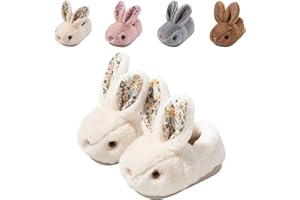 Hitopteu Chaussons Enfant Garçon Fille Chausson Lapin Peluche Souple Hiver Pantoufle d'intérieur Chaude et Antidérapante pour bébé