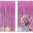 MARKQ Pink Foil Fringe Curtain | 1 x 2-meter Metallic Tinsel Streamers Party Backdrop for Halloween, Baby Shower, Wedding, Eid, Graduation, Birthday Party Decorations [Pack of 2]