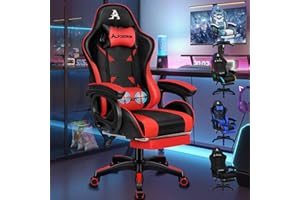 ALFORDSON ALFORDSO Poltrona da Gaming da Gaming Poltrona da Gaming per Massaggi Sedia da Gamer Ergonomica con Poggiatesta, Poggiapiedi e Cuscino Lombare Massaggiante, Sedia da Gaming Lmbottita, Pelle PU, Rouge
