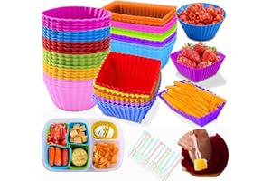 XIAGANO 48 Pirottini Riutilizzabili per Muffin, Stampi per Dolci in Silicone, Silicone e Antiaderenti Teglie per Torte, per Muffin, Torte, Budini