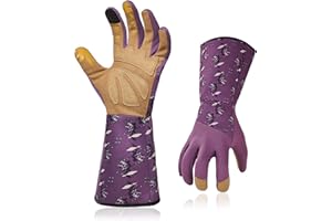 Vgo... Guantes de Jardinería para Mujeres de Cuero Anti-espinas Antipinchazos, Guantes Trabajo Largos Protección de Antebrazo,1 par