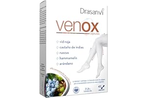 VENOX PARA PIERNAS CANSADAS | Suplemento para la circulación y pierna pesada | Castaño de Indias, Vid Roja, Ruscus y Ginkgo Biloba | Alivio Piernas hinchadas | Polifenoles y Vit. | 45 Caps. DRASANVI