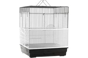 AIMICOCA Birdcage Seed Catcher Feather Catcher Bird Cage Cover Net Airy Soft Skirt Guard Birdcage Nylon Mesh Netting for Parrot Macaw Parakeet Round Square Cage (White, Elastic Cord)