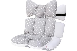 LAT LEE AND TOWN Baby Stroller Cushion, Baby Pushchair Seat Liners Pram Liner Universal Baby Stroller Seat Cushion Soft and Breathable 3D Air Mesh Cotton Pushchair Accessories (Gray+Stars)