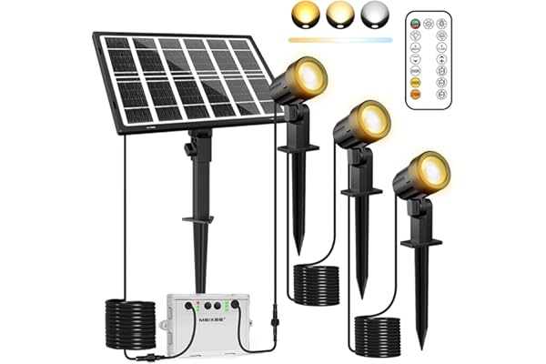MEIKEE Spot Solaire Extérieur 3 en 1 Lampe Solaire Jardin avec Télécommande, étanche IP66, 3 Modes, Couleur et Luminosité Réglables, 5000mAh, Lumière LED Solaire pour Jardin, Pelouse, Chemin
