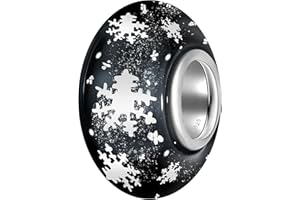 Andante-Stones Argento Massiccio Sterling 925 Originale Murano Perlina Bead Fiocchi di Neve (Color Nero) Ciondolo da Donna Charm per bracciali e collane Europei + Sacchetto di Organza