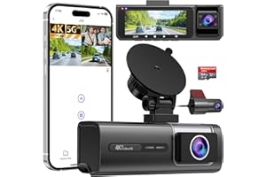 Vasip Dashcam Cámara Coche 4K+1080P, 5GHz WiFi Dash CAM Coche Frontal y Trasera con App, Tarjeta 64GB Gratis, Visión Nocturna, WDR, G-Sensor, Grabación en Bucle, Soporta Modo Parking 24H, MAX 128G