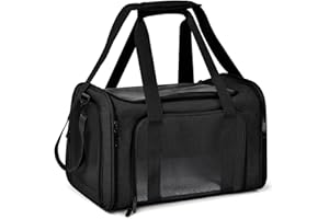 Lohofrnny Transporttasche Katze, Transporttasche für Katze Hund Hund bis zu 8kg, Tragbar Faltbare Haustier Tragetaschen mit Schultergurt für Mittel Kleine Haustiere (Schwarz,50x34x34cm)