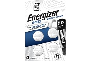 Energizer CR2032-batterier (4-pack) – 3 V litiumknappbatterier | Första batteriet 3 i 1 barnsköld - färgvarningsteknologi - 12 års förvaring
