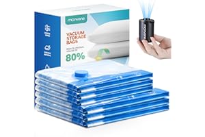 MONVANE Vacuum Compression Storage Bags for Clothes - 6 Pack Reusable Space Saver Bags with Wireless Electric Air Pump for travel (3 Medium + 3 Small)