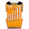 Ingco 8 Piece Professional And Multi-Purpose Portable Magnetic Screwdriver Set, Perfect For Office, Home, & Professional Use,Yellow,Hksd0858