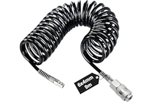 SRJQXH 9m Manguera Compresor Aire, Espiral Pistola Aire Comprimido, Diámetro 6x4 mm Manguera Compresor, Negro, con Conector, para el Hogar, Taller, Taller de Reparación de Automóviles