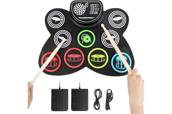 Batterie Électronique pour Adulte et Enfant - Kit Batterie Musique Électronique avec Casque, Pédale et Tutoriel - Idéal pour Débutants et Professionnels - Electronic Drum Set Silencieux et Compact