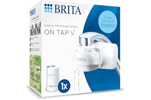 BRITA ON TAP V incl. 1 x filtro acqua rubinetto V (4 mesi) - riduce cloro, PFAS, piccole particelle e metalli - indicatore durata filtro manuale