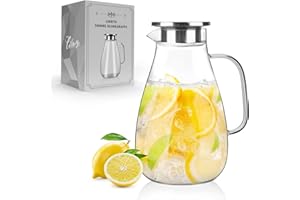 LIBWYS 2600ml Glaskaraffe mit Deckel - Wasserkaraffe aus Borosilikatglas, Karaffe Glas Wasserkrug Getränkekaraffe für DIY Getränke, Saft, Tee, Milch