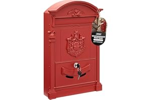 ZENO Letter Box Wall Mounted | Postbox | Large Traditional Post Box Mailbox | Post Letter Box for Home | Vintage Classic Mail Box with 2 Keys | Easy to Install | Keep Your Mail Safe (Red)
