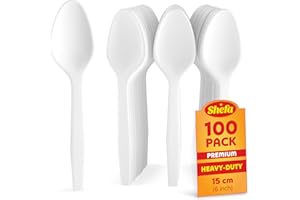 Shefa 100 Premium Spoons, Heavy Duty Spoons, Microwave-Safe Tablespoon, 6" Long for Birthday, Parties, Camping