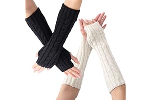 WNXBFO 2 Pairs Long Arm Warmers, Fingerless Gloves for Women and Men - Autumn Winter Knitted Sleeve Hand Warmer for Adults