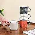 Nestasia Ceramic Stackable Cup Set of 4 (275ml) | Microwave & Dishwasher Safe, Glossy Finish, Perfect for Tea, Coffee & Gifting (Multicolour)