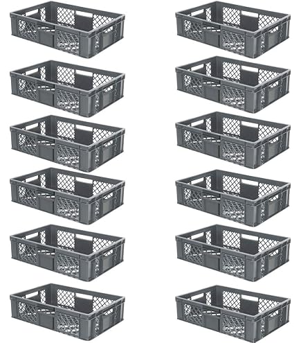 4 Gemüsekisten/ Eurobehälter 600x400x225 Mm – Durchbrochen, 43,5 L, Grün, Stapelbar, Lebensmittelecht