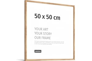JUNOMI® Cadre photo Premium 50 x 50 cm Chêne | Bois véritable Cadre photo 50 x 50 cm Chêne avec verre acrylique incassable | Cadre photo Bois véritable