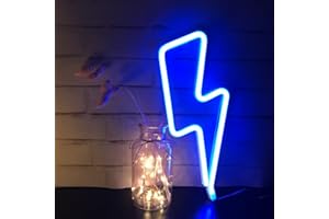 QiaoFei Luz de neón con relámpago azul, decoración de pared con señal de relámpago LED para Navidad, fiesta de cumpleaños, habitación de niños, sala de estar, decoración para fiesta de boda