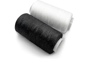 SEYOU Fil à Coudre en Polyester Noir et Blanc 2 Bobines de 350m. Fil Pour Coudre Tout Usage.