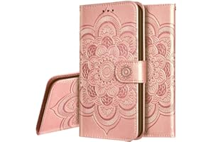 IMEIKONST Xiaomi Redmi 6 Funda Embossed Libro de Cuero Billetera Premium Phone Case Flip Folio Card Slot Holder Magnetic Stand Funda para Xiaomi Redmi 6A Mandala Rose Gold LD