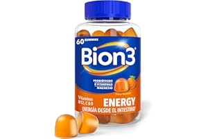 Bion 3 Gummies Energy para la Reducción de la Fatiga¹ con Vitamina C y Magnesio, Vitaminas B12, B1, B2, B3, B6, B7, D y Probióticos, 60 gummies