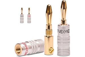 NEXMEX Lot de 4 fiches bananes plaquées or 24 carats pour câble de haut-parleur, récepteur HiFi amplificateur